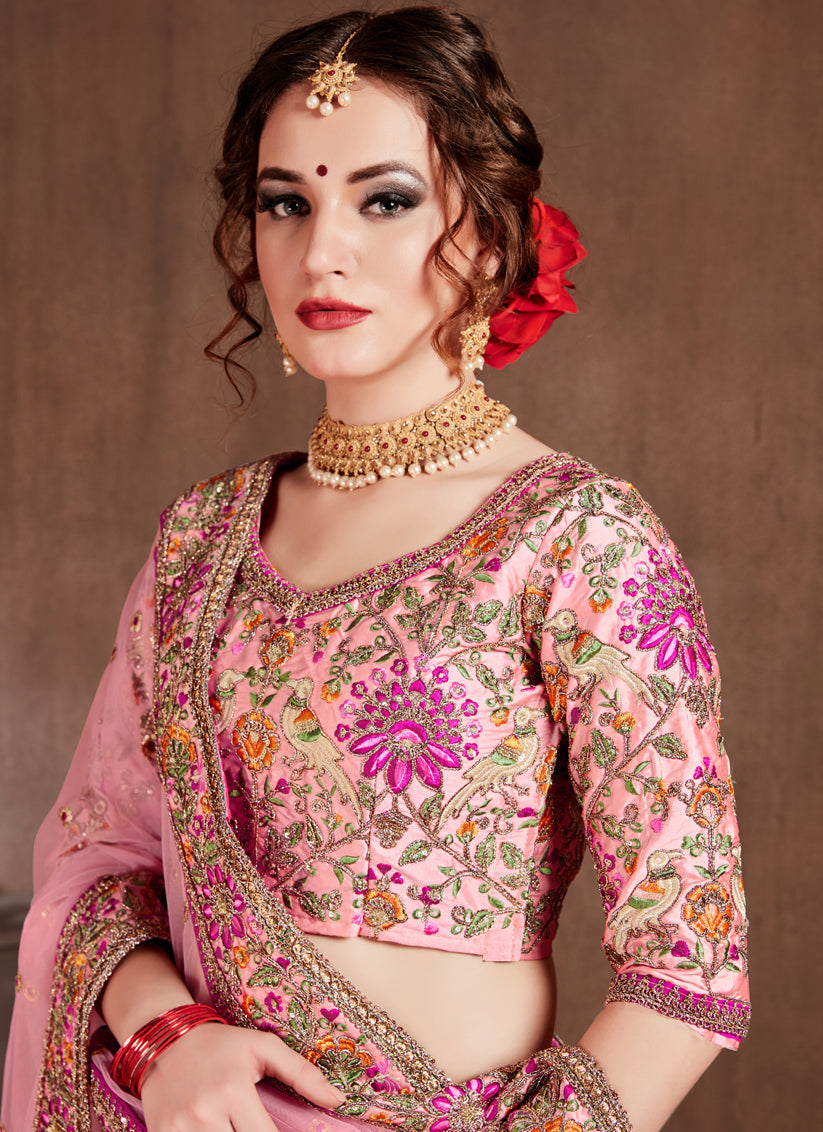 Pastel Pink Taffeta Silk Bridal Lehenga Choli