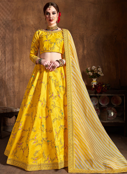 Yellow Mulberry Silk Embroidered Designer Lehenga Choli