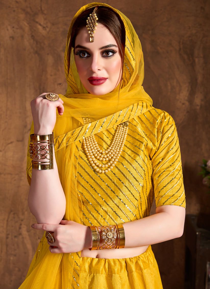 Yellow Art Silk Embroidered Designer Lehenga Choli