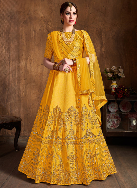 Yellow Art Silk Embroidered Designer Lehenga Choli