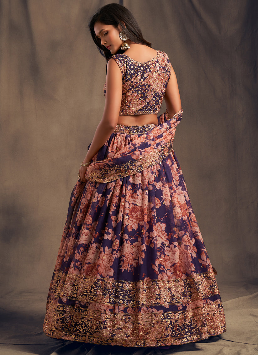 Purple Organza Embroidered Designer Lehenga Choli