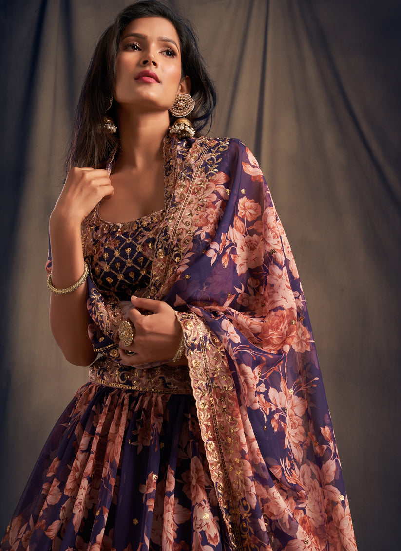 Purple Organza Embroidered Designer Lehenga Choli