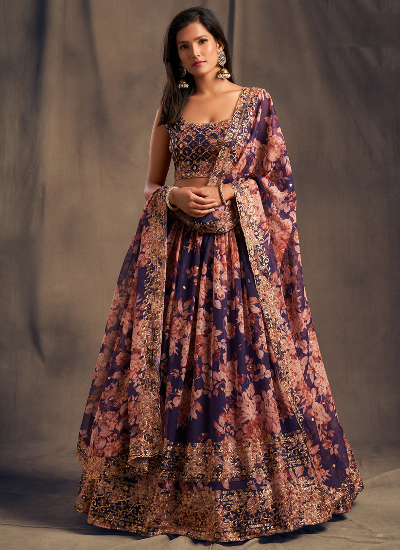 Purple Organza Embroidered Designer Lehenga Choli