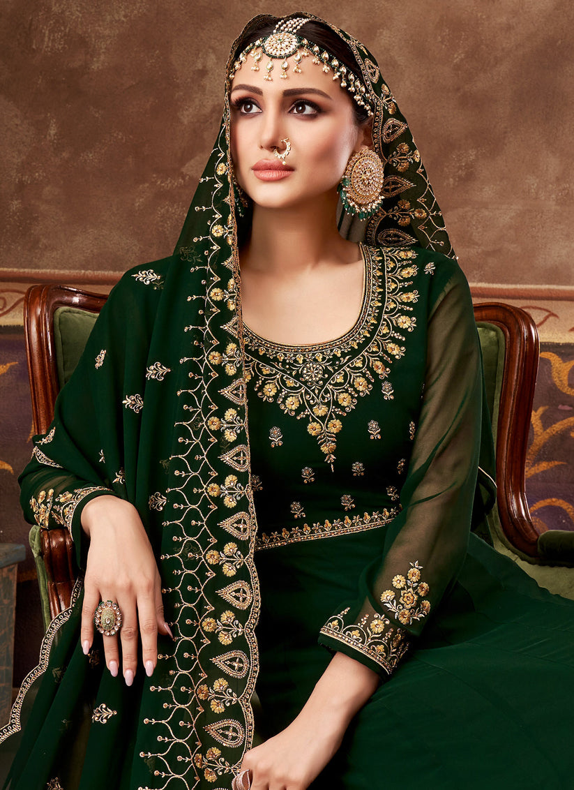Forest Green Georgette Embroidered Anarkali Suit