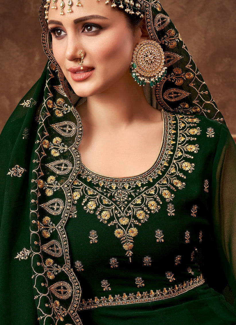 Forest Green Georgette Embroidered Anarkali Suit