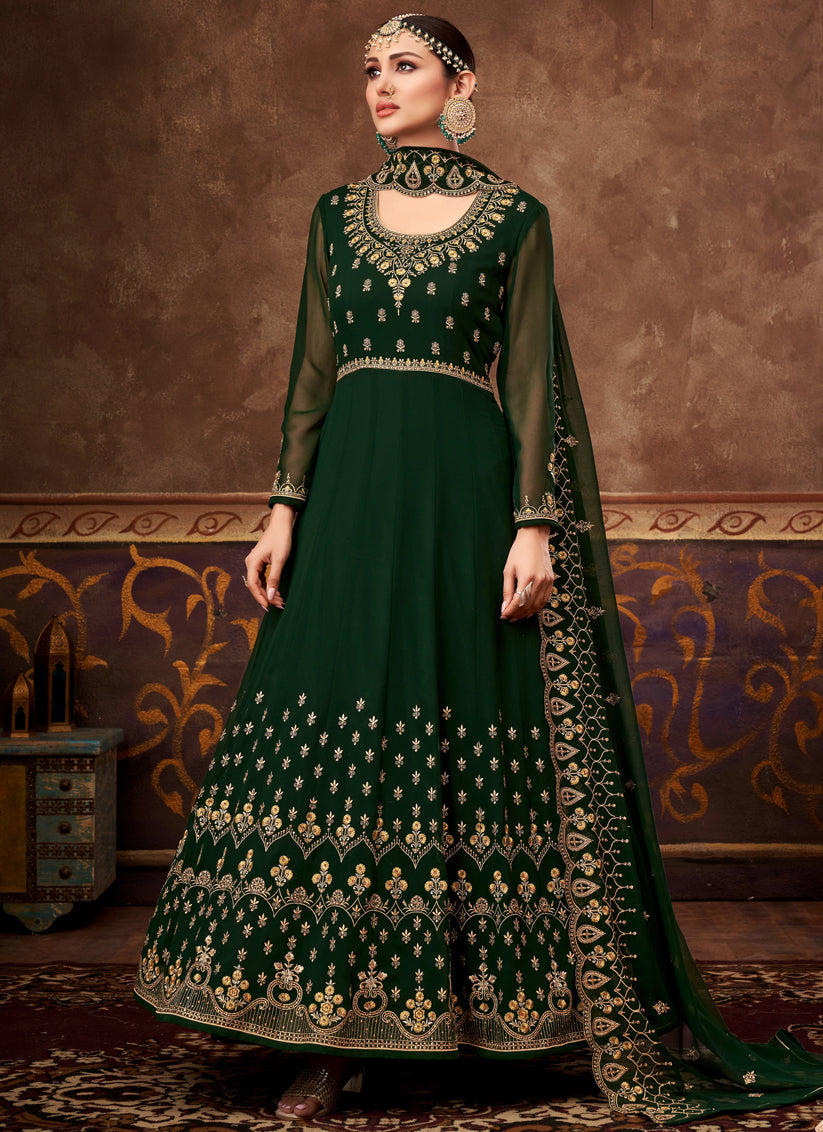 Forest Green Georgette Embroidered Anarkali Suit