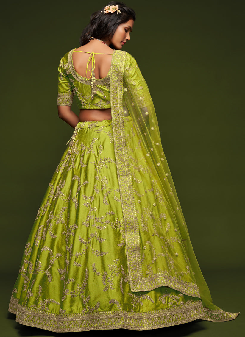 Neon Green Art Silk Wedding Lehenga Choli