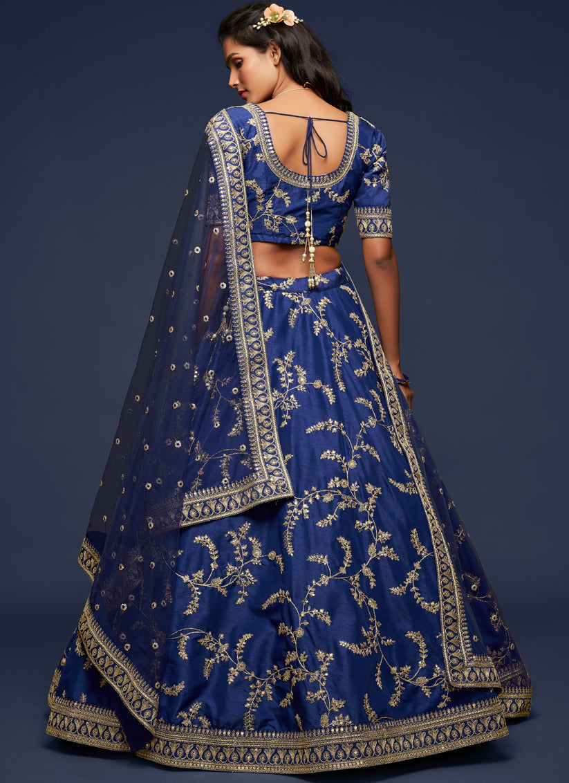 Blue Art Silk Wedding Lehenga Choli