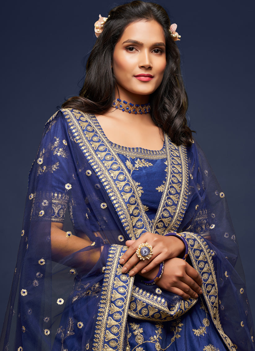 Blue Art Silk Wedding Lehenga Choli