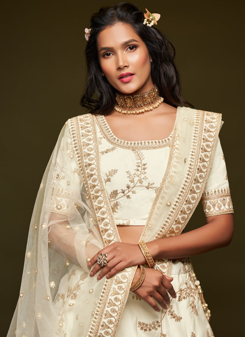 White Art Silk Wedding Lehenga Choli