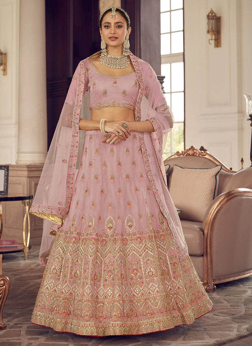 Old Rose Organza Embroidered Designer Lehenga Choli