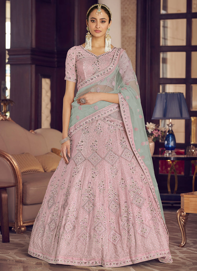 Old Rose Crepe Embroidered Designer Lehenga Choli