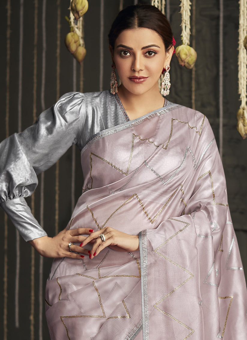 Kajal Aggarwal Blush Pink Embroidered Designer Saree