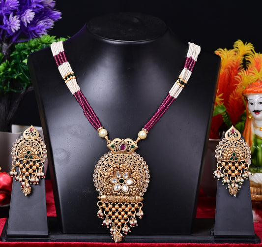 Necklace Earring Set - Art Gold Plated