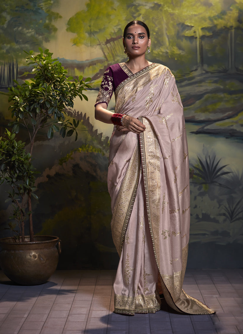 Lilac Pink Silk Saree With Embroidered Blouse – TDO Australia