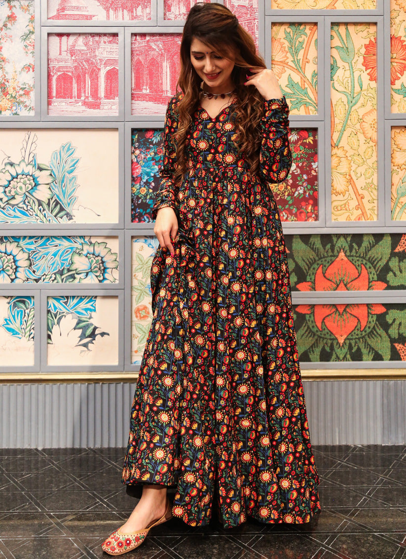 Multi Color Pure cotton Printed Ready Made Gown