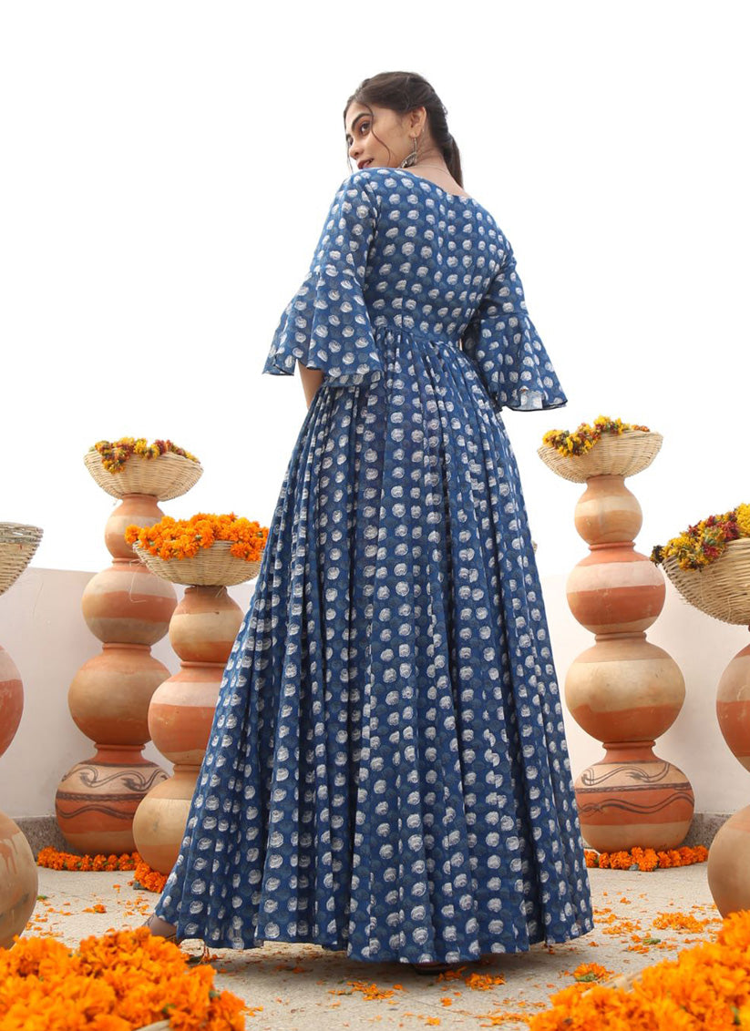 Multi Color Pure cotton Printed Ready Made Gown