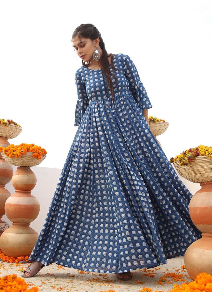 Multi Color Pure cotton Printed Ready Made Gown