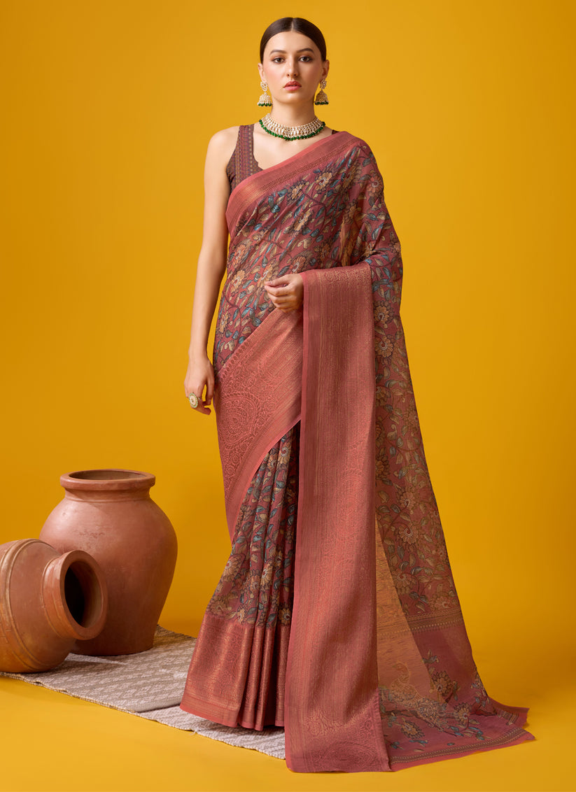 Maroon Cotton Digital Print Saree