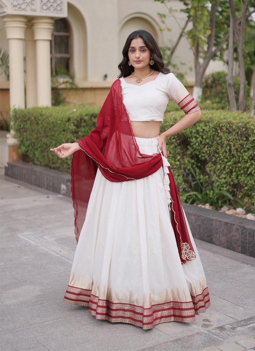 White Viscose Jacquard Designer Embroidered Chaniya Choli