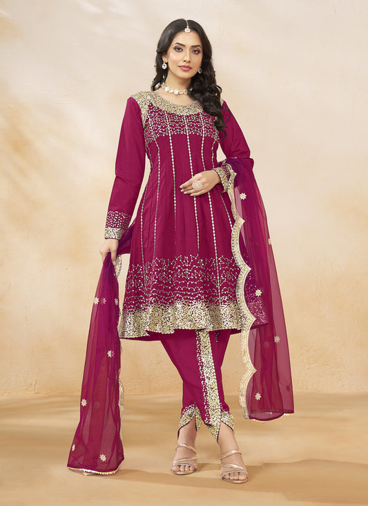 Raspberry Pink Art Silk Embroidered Dhoti Salwar Kameez