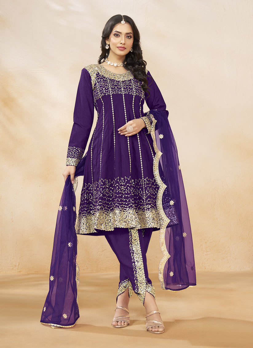 Purple Art Silk Embroidered Dhoti Salwar Kameez