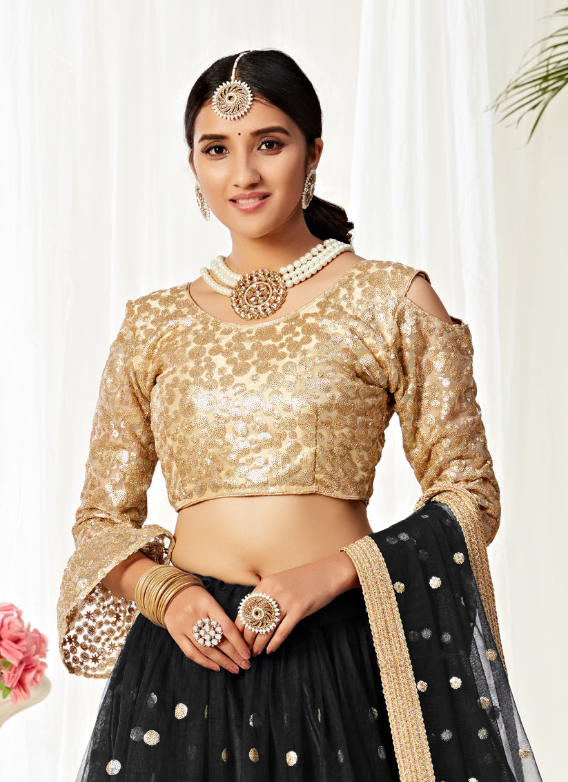 Black Net Sequins Designer Lehenga Choli