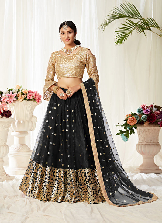 Black Net Sequins Designer Lehenga Choli