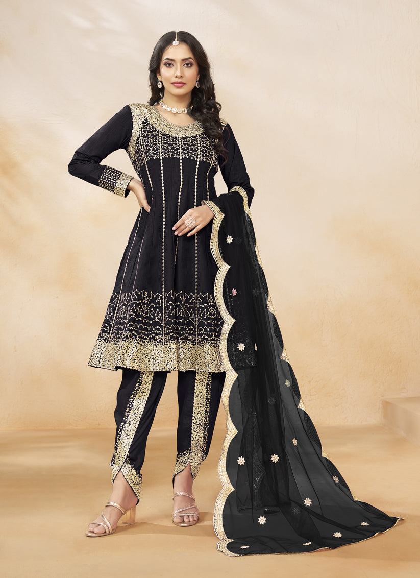 Black Art Silk Embroidered Dhoti Salwar Kameez