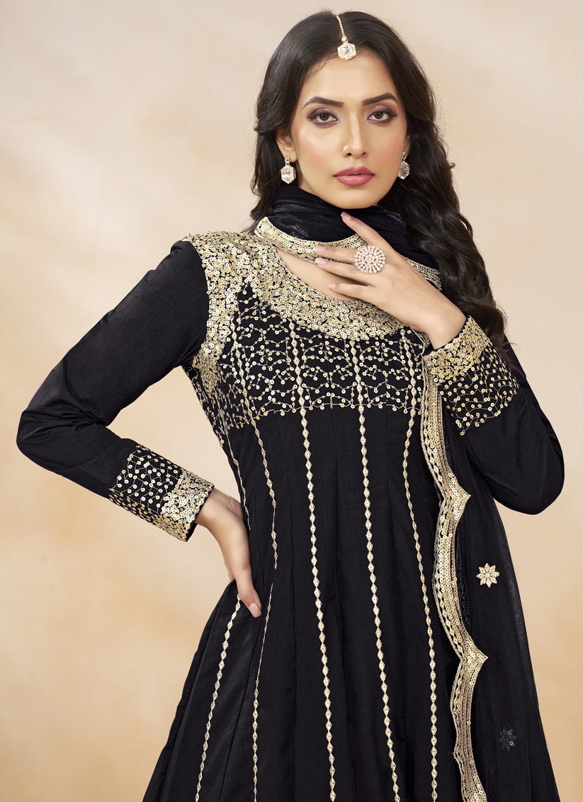 Black Art Silk Embroidered Dhoti Salwar Kameez