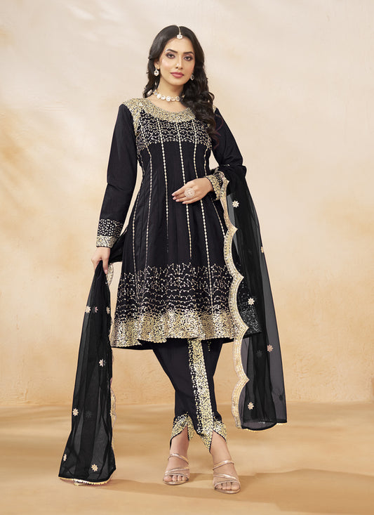 Black Art Silk Embroidered Dhoti Salwar Kameez