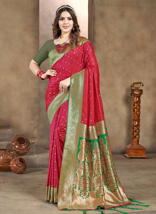 Gajari Pink Silk Zari Woven Saree