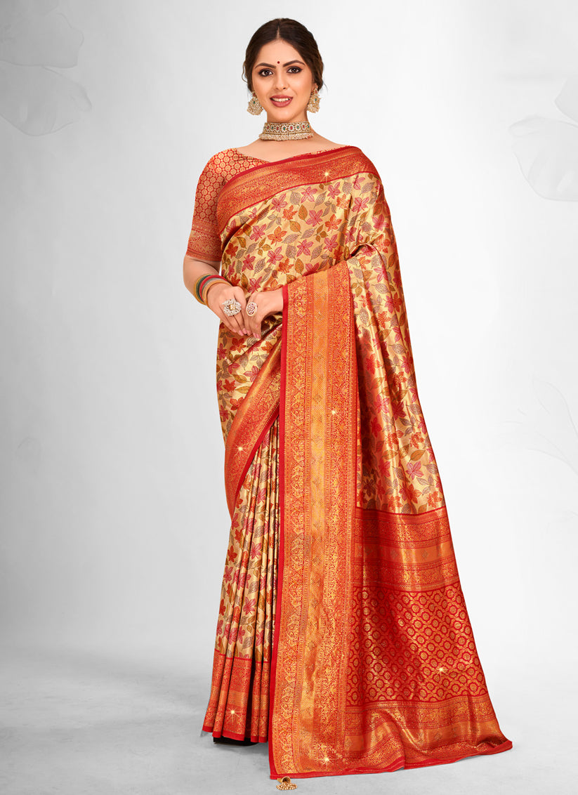 Golden Banarasi Silk Zari Woven Saree