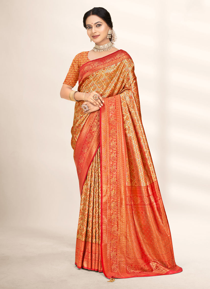 Golden Banarasi Silk Zari Woven Saree