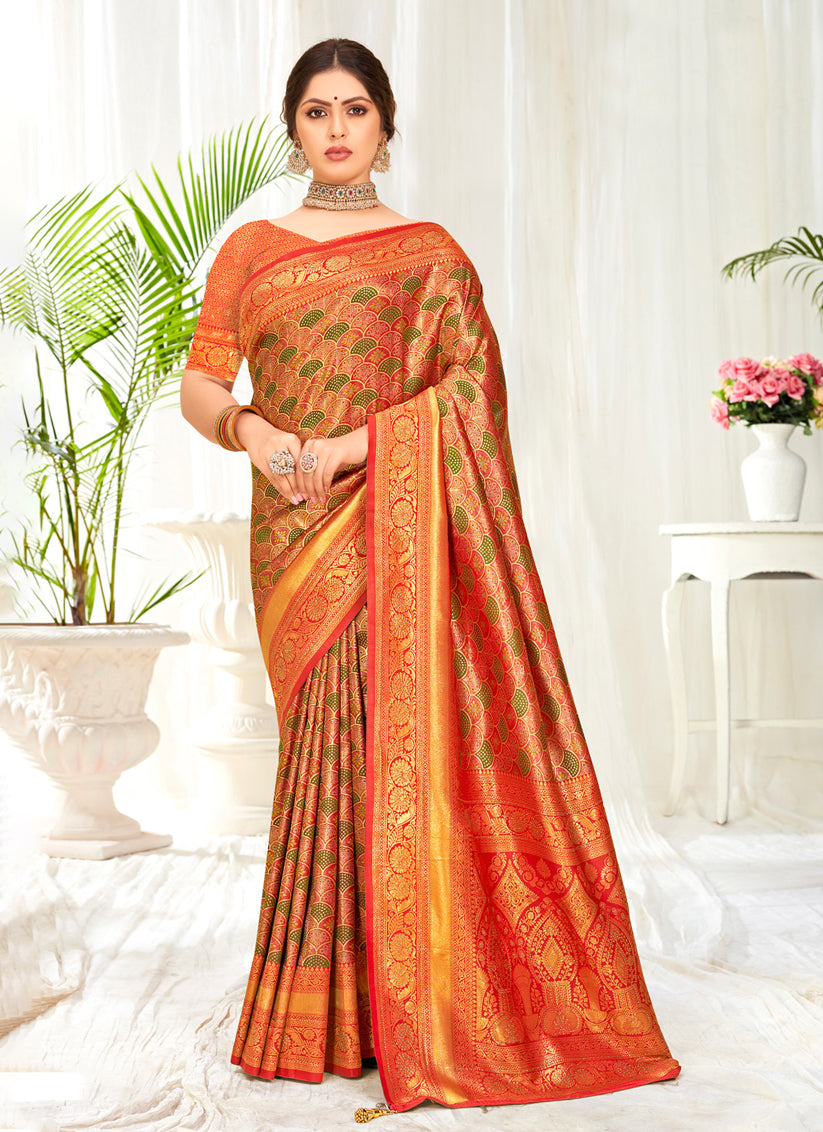 Multicolor Banarasi Silk Zari Woven Saree