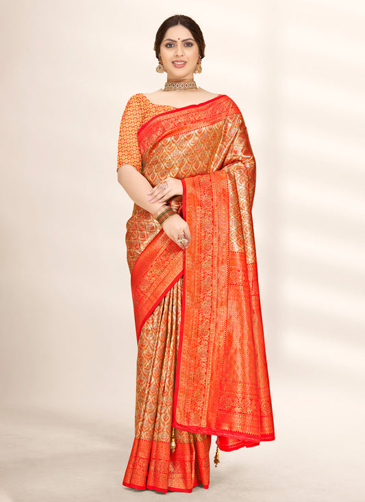 Golden Banarasi Silk Zari Woven Saree
