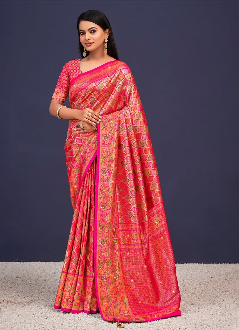 Multicolor Banarasi Silk Zari Woven Saree