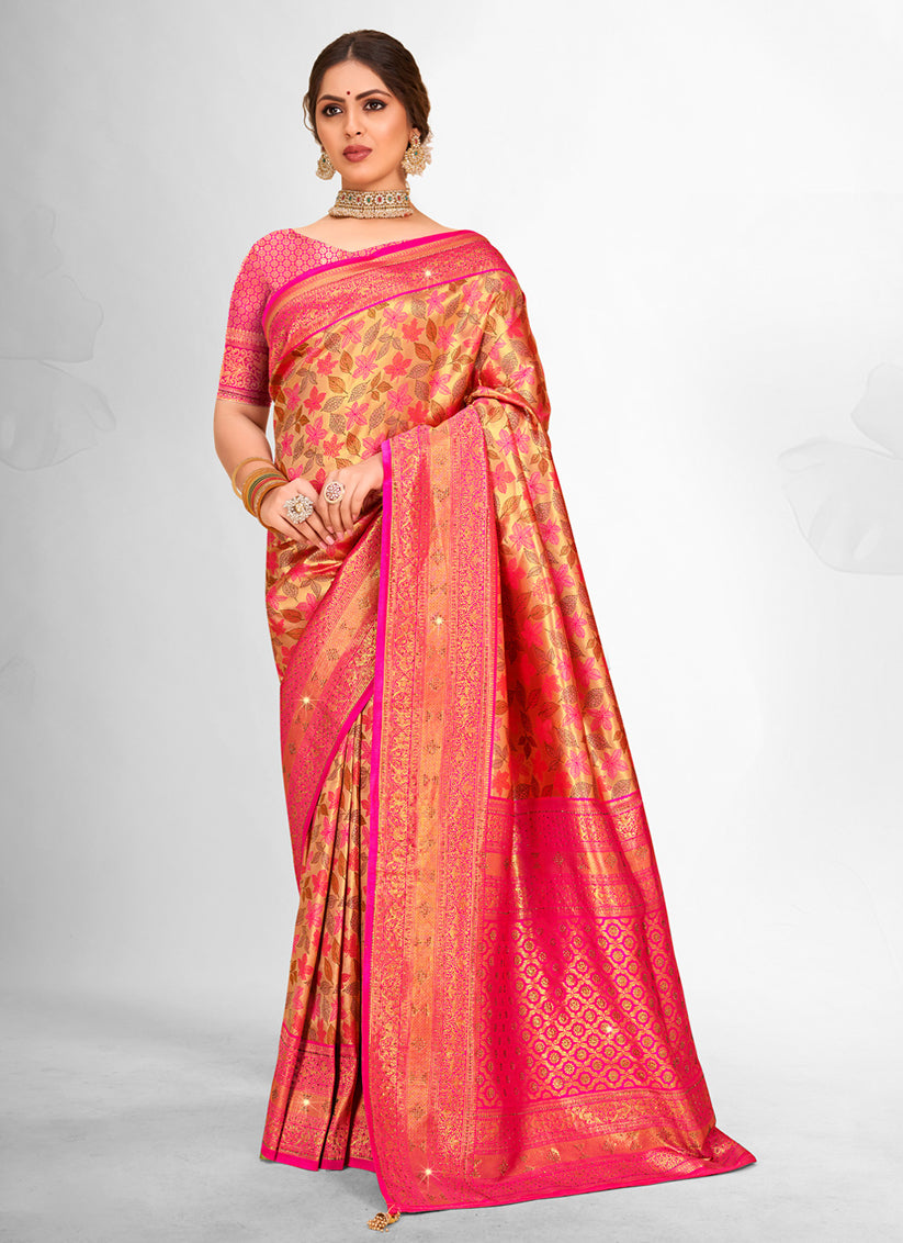 Golden Banarasi Silk Zari Woven Saree