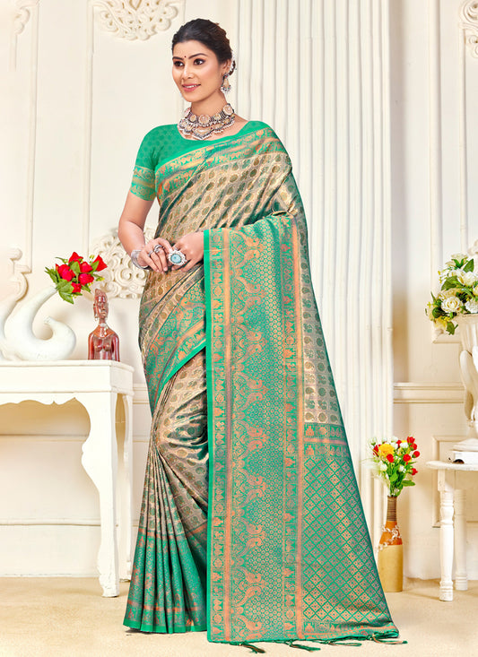 Ash Beige Kanjivaram Silk Woven Saree