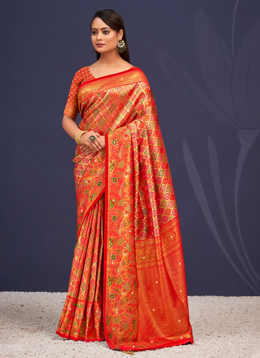 Multicolor Banarasi Silk Zari Woven Saree
