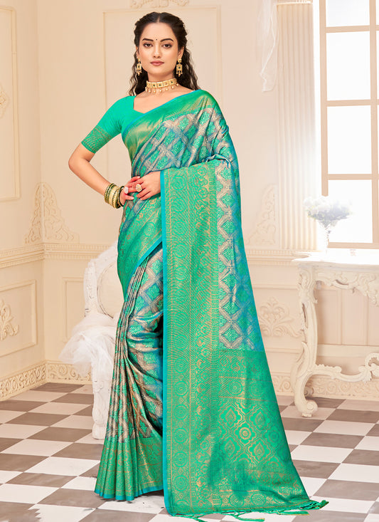 Sea Green Kanjivaram Silk Woven Saree