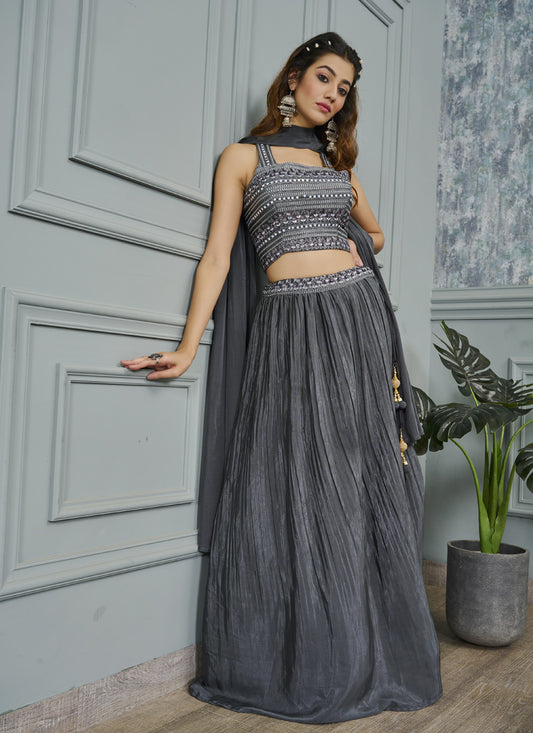 Grey Designer Readymade Lehenga Choli Set