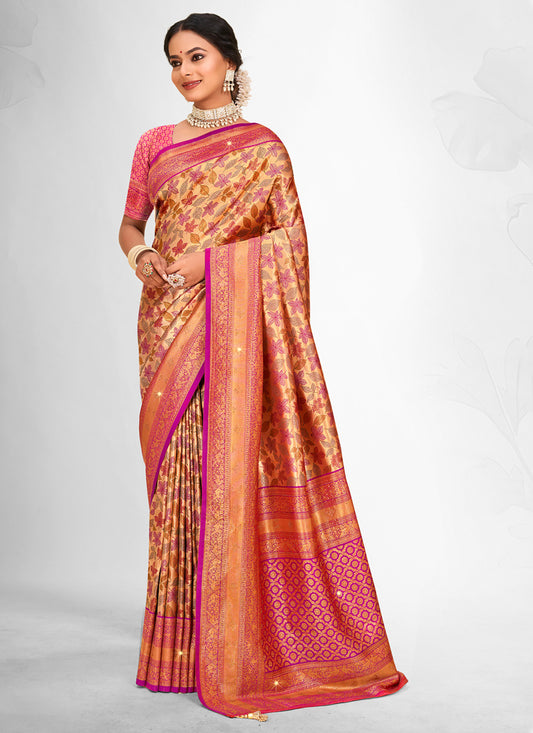 Golden Banarasi Silk Zari Woven Saree