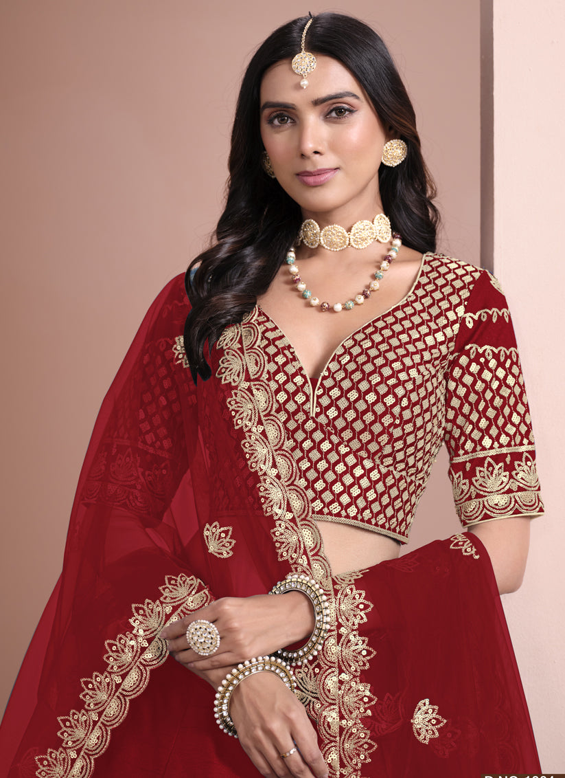Rust Red Art Silk Embroidered  Lehenga Choli for Wedding