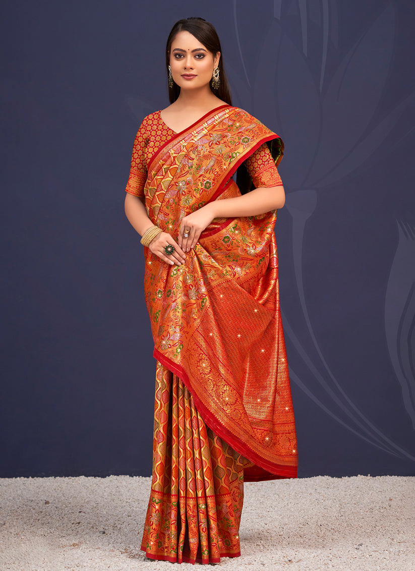 Multicolor Banarasi Silk Zari Woven Saree