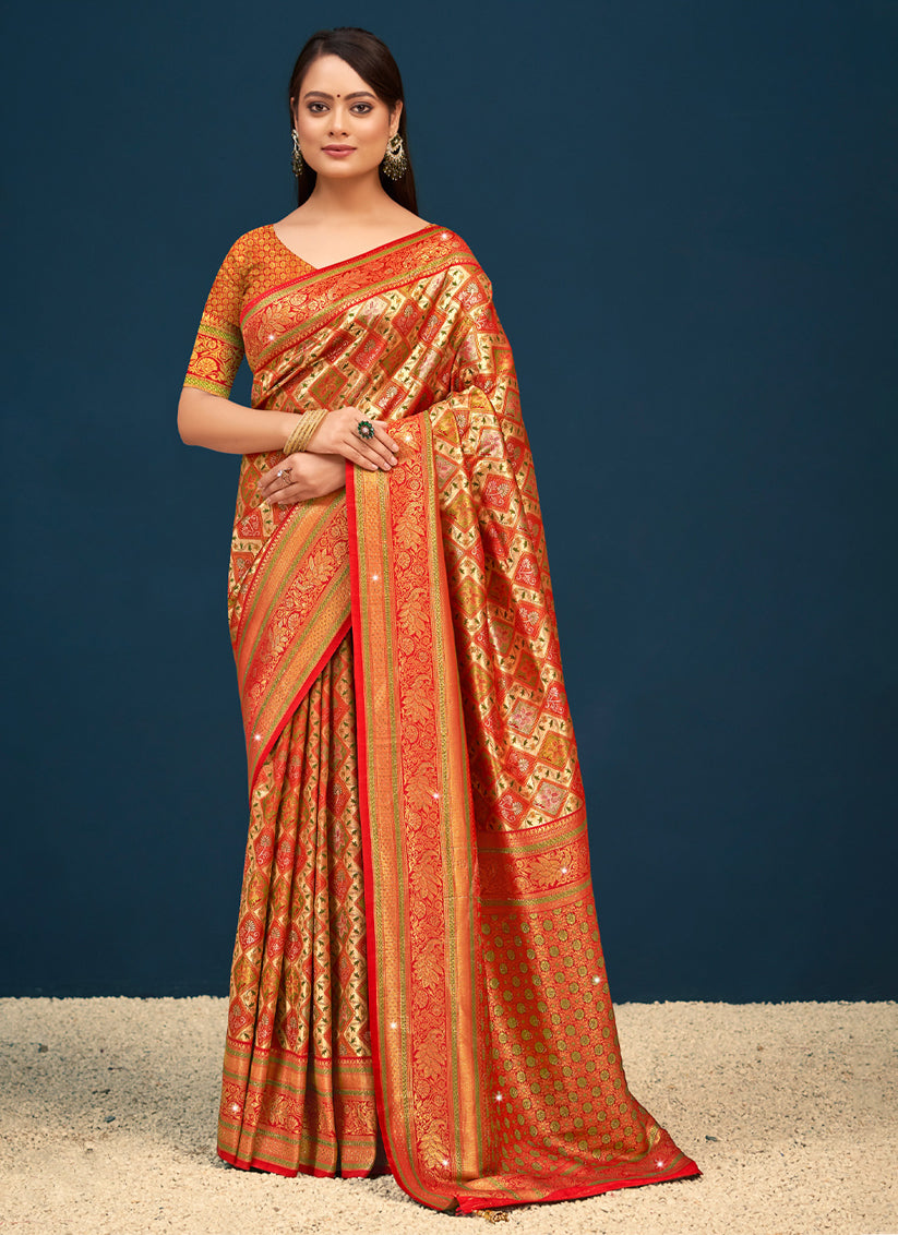 Multicolor Banarasi Silk Zari Woven Saree