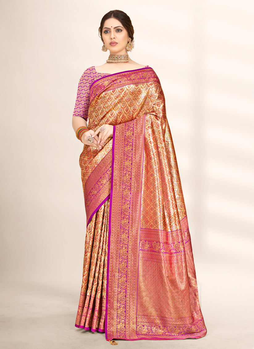 Golden Banarasi Silk Zari Woven Saree