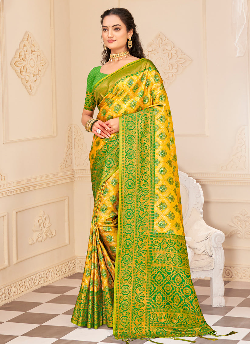 Sunny Yellow Kanjivaram Silk Woven Saree