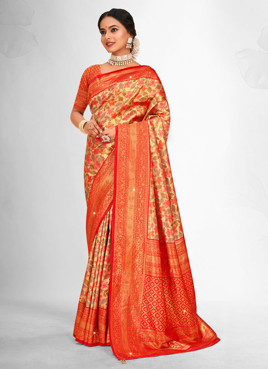 Golden Banarasi Silk Zari Woven Saree