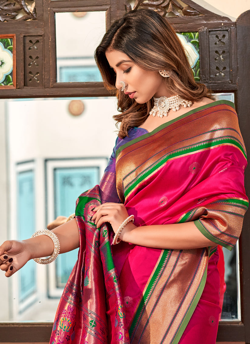 Rani Pink Peshwai Paithani Silk Woven Saree